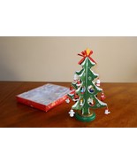 Vinta Wood Christmas Tree with 20 Mini Ornaments 8.75&quot; Glitter Tabletop ... - $16.14