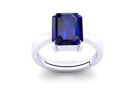 Genuine Blue Sapphire Ring 925 Sterling Silver Emerald Cut Sapphire Ring For Uni - £47.39 GBP