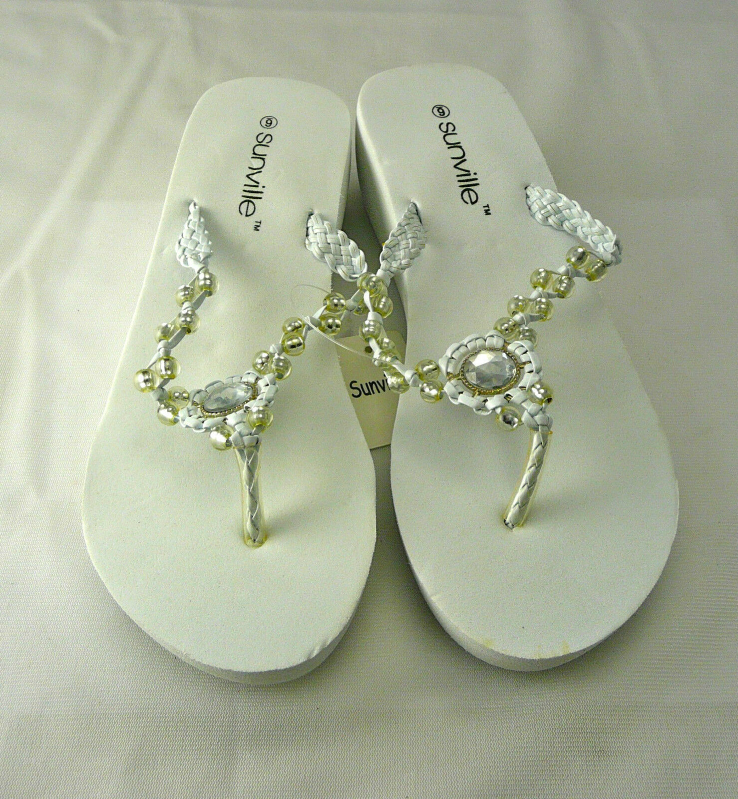 Womens Sandals/Wedges White by Sunville Brand New Free Shipping, solid h... - $15.99