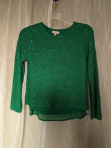 GB Girls XL Kelly Green Sequin Knit Sweater Top Sheer Shirt Gianni Bini Shamrock - £15.63 GBP