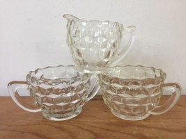 Set 3 Vtg Multi Faceted Geometric Pressed Glass Creamer Pitcher Sugar Po... - $46.52