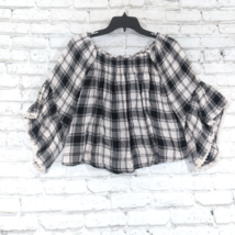 Altar&#39;d State Top Womens Small Black White Plaid Bell Sleeve Smocked Boho Rayon - £17.27 GBP