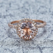 1.30Ct Round Cut Morganite Halo Wedding Engagement Ring 14k Rose Gold Finish - £62.77 GBP