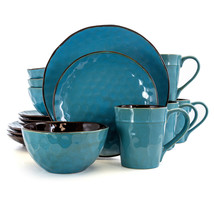 Elama Sea Glass 16 Piece Luxurious Stoneware Dinnerware with Complete Setting f - £100.86 GBP