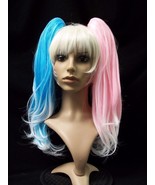 3 pc Deviant Doll Wig Blonde Blue Pink Ponytail Clips Suicide Squad Harl... - $696.46 MXN