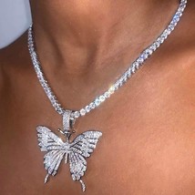 Rhinestone Butterfly Choker Necklace  - £22.80 GBP