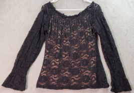 Harlow Blouse Top Womens Petite Medium Black Lace Long Sleeve Boat Neck Lined - £14.81 GBP