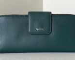 New Fossil Madison zip clutch wristlet Leather Wallet Teal Green - $47.41
