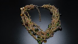 Vintage BOHO SEASCAPE Macrame Style Faux Amber Bead Necklace 16  Adjusta... - $15.84
