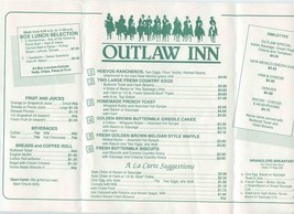 Outlaw Inn Place Mat Menu Rock Springs Wyoming Breakfast &amp; Box Lunches - $13.86