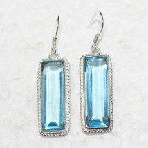 925 Sterling Silver Blue Topaz Earrings Handmade Birthstone Jewelry - £27.95 GBP