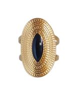 18K Gold PVD Stainless Steel Boho Statement Ring - Black Accent - Adjust... - $12.00