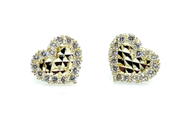 ADIRFINE 10K Solid Gold Diamond Cut Pave Cubic Zirconia Heart Screw Backs Studs - £105.04 GBP