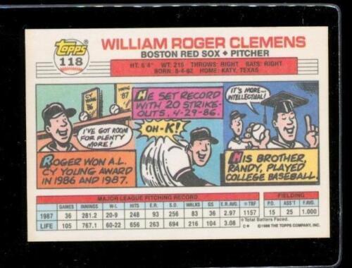 Vintage 1988 TOPPS Baseball Trading Card #118 ROGER CLEMENS Boston Red Sox Item image 2