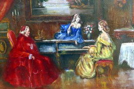 oil painting hand painted on canvas musical recital with Cardinal by R. Sanchez - $373.30