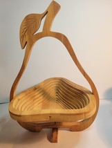 Wood Fruit Basket &amp; Folding Collapsible Trivet Pear Shaped - £11.21 GBP