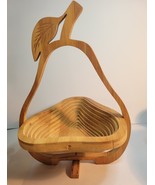 Wood Fruit Basket &amp; Folding Collapsible Trivet Pear Shaped - $15.00