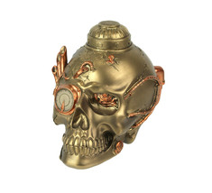 Antique Bronze Finish Retro-Futuristic Steampunk Human Skull Tabletop St... - $18.83