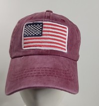 American Baseball Hat Cap Flag America Burgundy Light Wash NEW - $13.30
