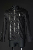 Men&#39;s Black Military Jacket Zip Front Cotton Steampunk Goth Victorian Army - £77.98 GBP