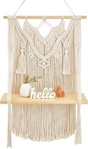 Mkono Macrame Wall Hanging Shelf Boho Decor Wood Floating Shelf For Bedroom - £22.81 GBP