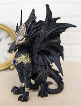 Blue Sapphire Golden Armored Combat Dragon Standing Guard In Faux Stone Statue - £22.48 GBP