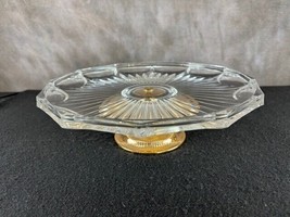 Vintage Cut Glass Footed Pedestal Cake/Pie Stand Plate Clear and Amber glass - £12.43 GBP
