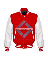 Premium American Varsity Jacket Red Wool Body &amp; White Real Leather Sleev... - £68.35 GBP