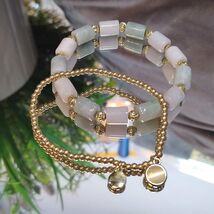 Burmese Natural Beads Jadeite Gold Plated Bead Bracelet Double Layer SL161 - $162.15