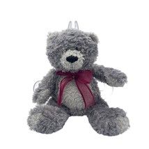 Aurora World Gray Teddy Bear Plush Stuffed Animal Toy Pink Bow Ribbon - £10.84 GBP