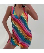 Colorful Sequins Bikini Chain Dress for Women&#39;s Harness Bra Chest Neck B... - $39.11+