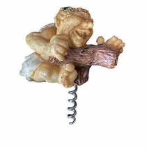 Vintage Ceramic Cupid Wine Corkscrew - on log unscrewing wine Novelty rare - $20.27