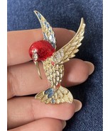 Vintage gold tone clear rhinestone and Red and green enamel hummingbird ... - $180.56 MXN