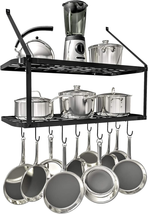 Shelf Pot And Pan Rack Hanger Mounted Hanging For kitchen Ceiling Black NEW - $91.24