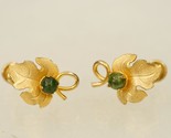 Vintage Estate Jewelry Gold Filled Screwback Maple Leaf Jade Gemstone Ea... - $24.74
