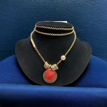 Lia Sophia Sahara gold Tone &amp; coral pendant necklace 38” - $16.62