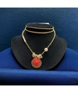 Lia Sophia Sahara gold Tone &amp; coral pendant necklace 38” - $22.79 CAD