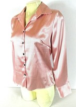 Lauren Lee womens Small L/S pink black POLKA DOT button down stretch top... - $7.62