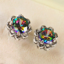 Colorful Crystals Earrings Special Color Zircon Flower Earrings Exquisite Small  - $9.99