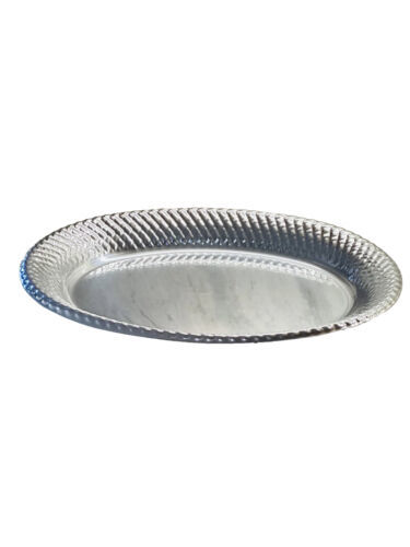Silver Color Ribbed Plastic Oval Serving Tray / Plate 18 Inches X 14 Inches - $11.68