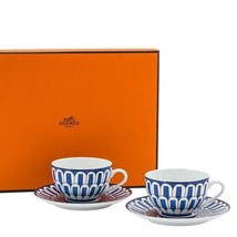 Hermes Bleus d&#39;Ailleurs Tea Cup and Saucer 2 set blue porcelain coffee 200 ml - £1,217.01 GBP