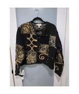 Vintage Nikky Jacket L Black Gold Patchwork Embroidered Boho Cotton India - $744.00 MXN