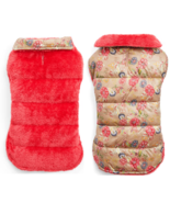 YOULY Red Floral Reversible Minky Cozy Puffer Dog Jacket Pet Coat L/XL NEW - £19.30 GBP