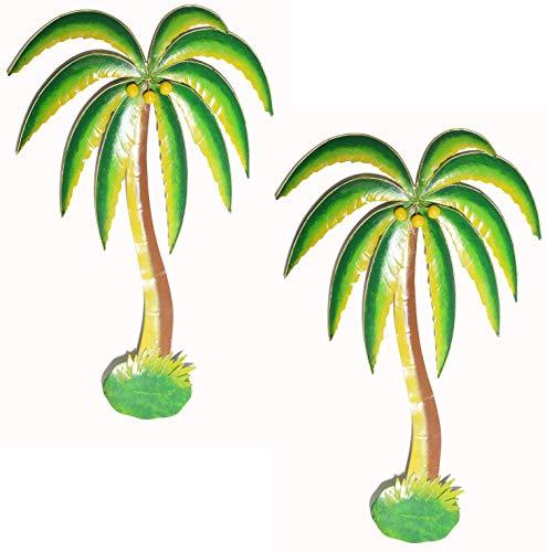 WorldBazzar New Beautiful 19.5" Metal Set of 2 Palm Tree with Coconuts Tropical  - $44.49