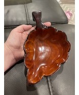 Mid Century Modern Vintage Carved Wood Leaf Shaped Nut Serving Dish Bowl - $17.00