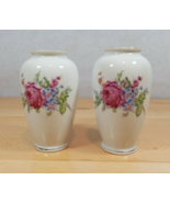 Pair Vintage Collectible Vase Hand Painted Japan Pink Roses 5.25” Romantic - £19.65 GBP