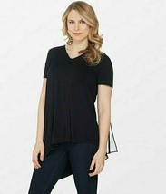 Lisa Rinna Collection V-Neck Top with Chiffon Back Detail Black, Small - £11.08 GBP