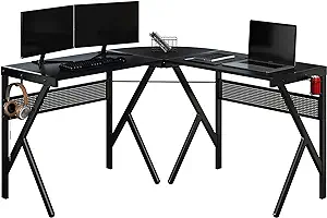 Lavish Home L-Shaped Computer Desk or Craft Table Modern Industrial Style for Ho - £160.07 GBP
