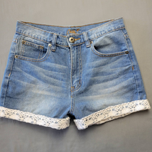 ChiQle Womens Shorts Size S Blue Jean Flirty Lace Shortie Medium Light M... - £8.42 GBP