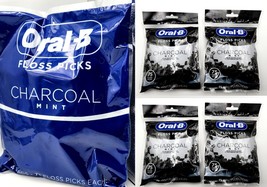 300 pc Oral-B Dental Floss Picks Charcoal Infused Mint 75ct pack of 4 inside bag - $20.97